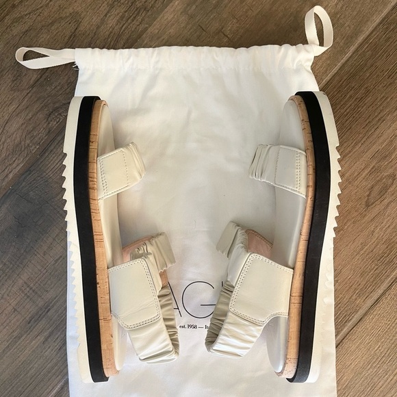 AGL White Nappa Leather Sandals With Elastic Bands Cream Two Straps EU 37 NEW - Picture 9 of 10